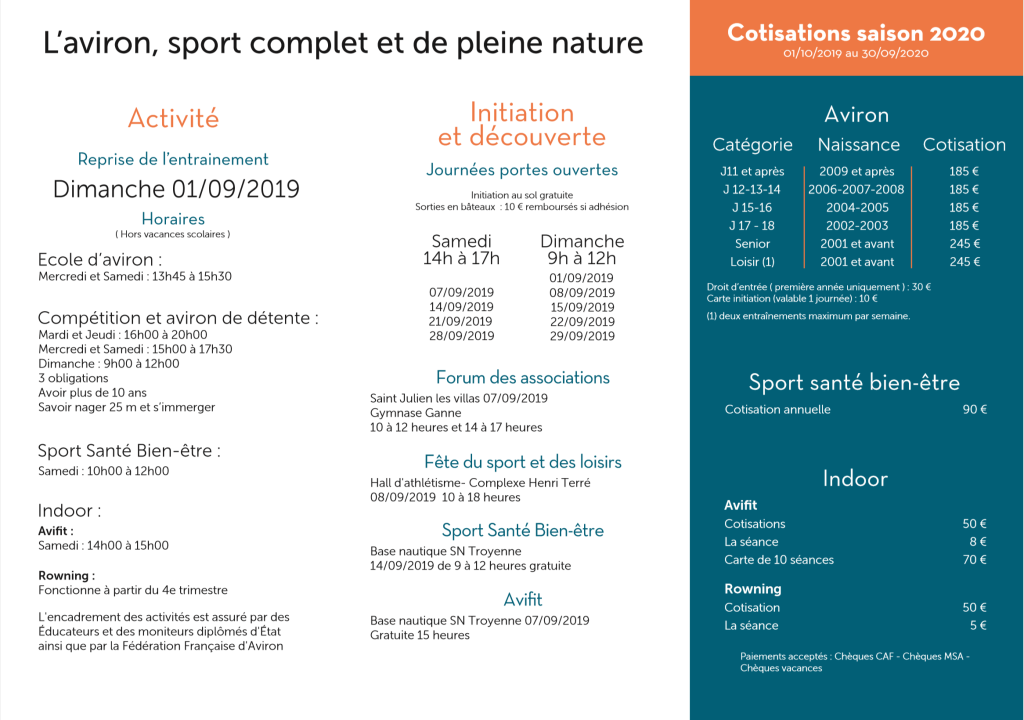 Reprise – 01 Sept 2019 – Saison 2020