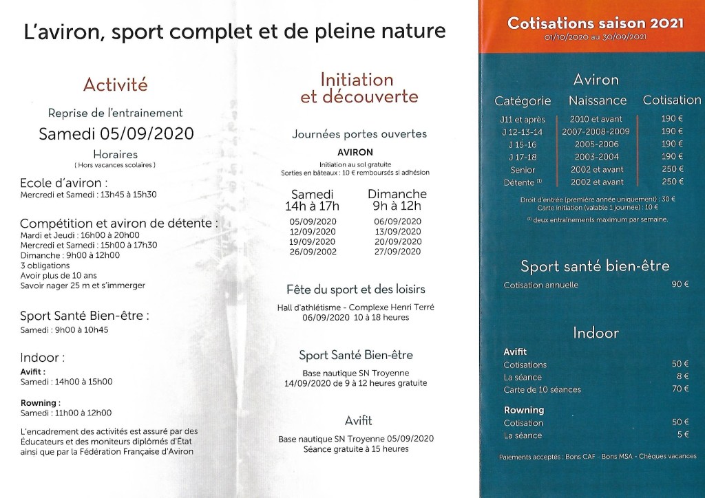 Reprise – 05 Sept 2020 – Saison 2021